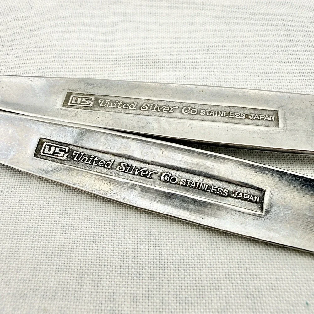 United Silver Co Stainless Japan Floral Scroll Edge Flatware Lot of 14 USI17 MCM